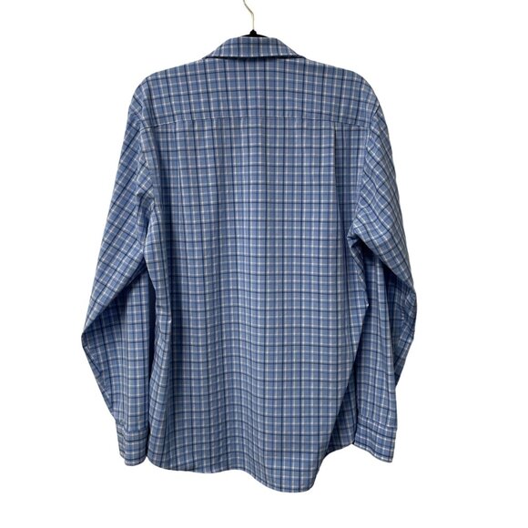 LANDS’ END SHIRT PERFORMANCE MENS L PLAID STRETCH BUTTON UP REGULAR FIT BLUE - Picture 3 of 8